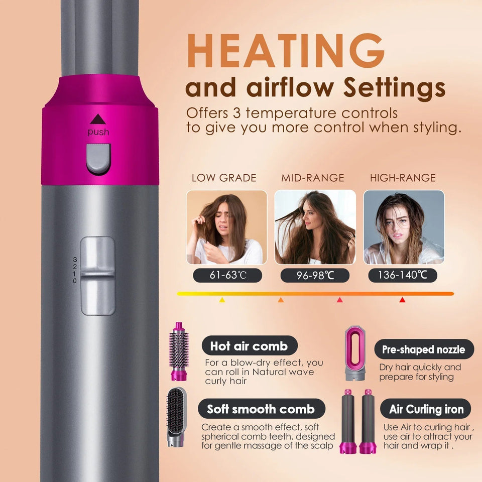 5 in 1 Multifunctional Electric Comb Negative Ion StraightComb Curling Iron Detachable Bruening Brush Hair Dryer